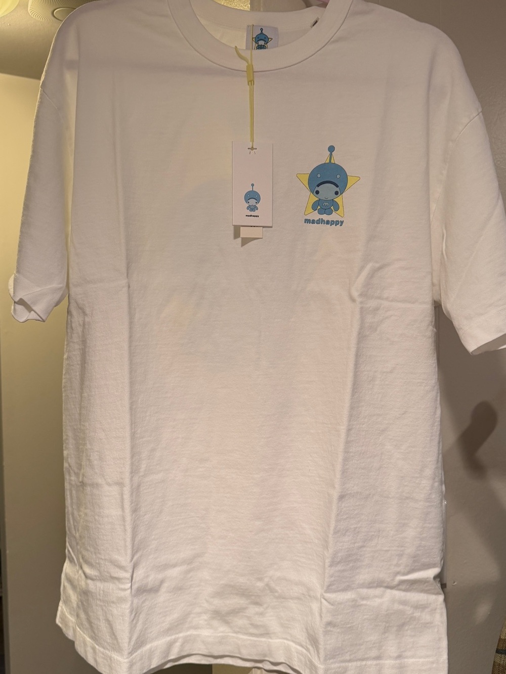 Madhappy White Tee with Blue & Yellow Star Character